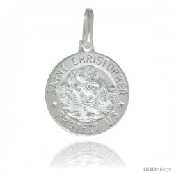 Sterling Silver Saint Christopher Medal 5/8 in Round Made in Italy, Free 24 in Surgical Steel Chain