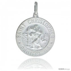 Sterling Silver Saint Christopher Medal 7/8 in Round Made in Italy, Free 24 in Surgical Steel Chain