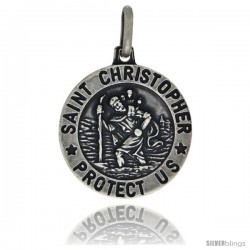 Sterling Silver St. Christopher Medal Antiqued Finish 11/16 in. (18mm) Round.