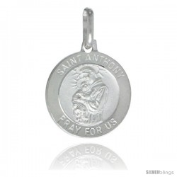 Sterling Silver Saint Anthony Medal 5/8 in Round Made in Italy, Free 24 in Surgical Steel Chain