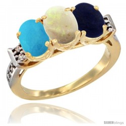 10K Yellow Gold Natural Turquoise, Opal & Lapis Ring 3-Stone Oval 7x5 mm Diamond Accent