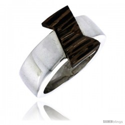 Sterling Silver Double Triangle Ring, w/ Ancient Wood Inlay, 5/8" (16 mm) wide