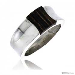 Sterling Silver Concave Ring, w/ Ancient Wood Inlay, 3/8" (10 mm) wide