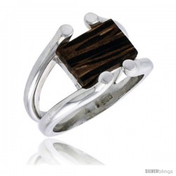 Sterling Silver Wire Ring, w/ Ancient Wood Inlay, 5/8" (16 mm) wide