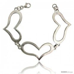 Sterling Silver Stampato Heart Bracelet, 1 1/16" (28 mm) wide