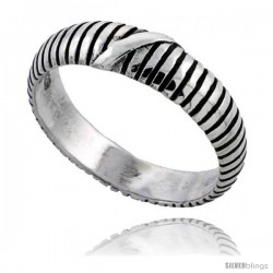 Sterling Silver Striped Wedding Band Ring 3/16 in wide