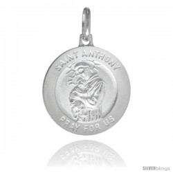 Sterling Silver Saint Anthony Medal 3/4 in Round Made in Italy, Free 24 in Surgical Steel Chain