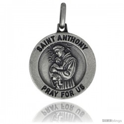 Sterling Silver Saint Anthony Medal 5/8 in Round Made in Italy, Free 24 in Surgical Steel Chain -Style Ip115