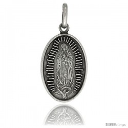 Sterling Silver Guadalupe Medal Oval 7/8 x 1/2 in Round Made in Italy, Free 24 in Surgical Steel Chain
