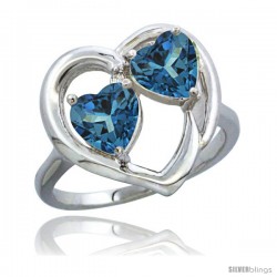 14k White Gold 2-Stone Heart Ring 6mm Natural London Blue Topaz & London Blue Topaz Diamond Accent