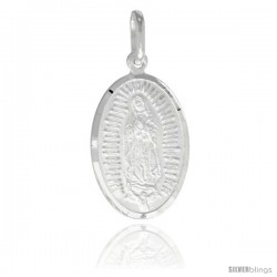 Sterling Silver Guadalupe Medal 7/8 x 1/2 in Oval Made in Italy, Free 24 in Surgical Steel Chain