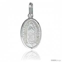 Sterling Silver Guadalupe Medal 3/4 x 1/2 in Oval Made in Italy, Free 24 in Surgical Steel Chain