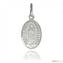 Sterling Silver Guadalupe Medal 5/8 x 3/8 in Oval Made in Italy, Free 24 in Surgical Steel Chain