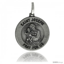 Sterling Silver Saint Joseph Medal 3/4 in Round Made in Italy, Free 24 in Surgical Steel Chain