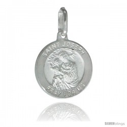 Sterling Silver Saint Joseph Medal 5/8 in Round Made in Italy, Free 24 in Surgical Steel Chain