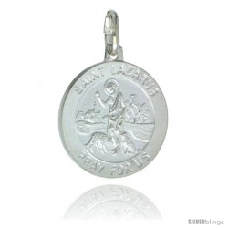 Sterling Silver Saint Lazarus Medal 3/4 in Round Made in Italy, Free 24 in Surgical Steel Chain