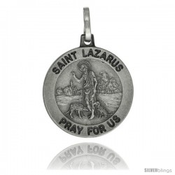 Sterling Silver Saint Lazarus Medal 3/4 in Round Made in Italy, Free 24 in Surgical Steel Chain -Style Ip124