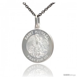 Sterling Silver Saint Michael Medal 3/4 in Round Made in Italy, Free 24 in Surgical Steel Chain