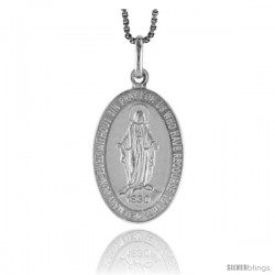 Sterling Silver Immaculate Heart of Mary Medal Made in Italy, 5/8 x 1/2 in, Free 24 in Surgical Steel Chain