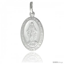 Sterling Silver Immaculate Heart of Mary Medal Made in Italy, 7/8 x 1/2 in Oval, Free 24 in Surgical Steel Chain