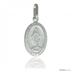 Sterling Silver Immaculate Heart of Mary Medal Made in Italy, 3/4 x 7/16 (18 x 11 mm) Oval, Free 24 in Surgical Steel Chain
