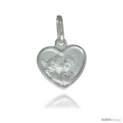 Sterling Silver Kissing Angels Heart Shape Medal Made in Italy, 1/2 x 1/2 in