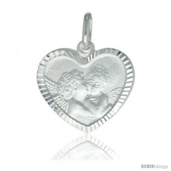 Sterling Silver Kissing Angels Heart Shape Medal Made in Italy, 3/4 x 3/4 in