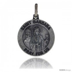 Sterling Silver Saint Barbara Medal 3/4 in Round Made in Italy, Free 24 in Surgical Steel Chain