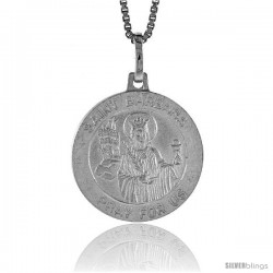 Sterling Silver Saint Barbara Pendant Made in Italy, Medal 3/4 in Round