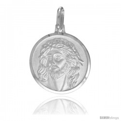 Sterling Silver Jesus with Crown of Thorns Medal, 3/4 in Round Made in Italy, Free 24 in Surgical Steel Chain -Style Ip136