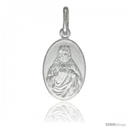 Sterling Silver Sacred Heart of Jesus Small Oval Medal, 3/4 x 1/2 in