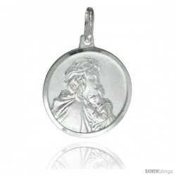 Sterling Silver Madonna & Baby Jesus Medal 3/4 in Round