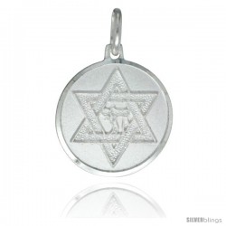 Sterling Silver Star of David Medal 7/8 in Round Made in Italy, Free 24 in Surgical Steel Chain