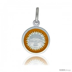 Sterling Silver Yellow Enameled Sun Medal 1/2 in Round Made in Italy, Free 24 in Surgical Steel Chain