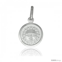 Sterling Silver Sun Medal 1/2 in Round Made in Italy, Free 24 in Surgical Steel Chain