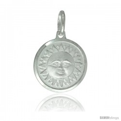 Sterling Silver Smiling Sun Pendant Made in Italy, Medal, 5/8 in Round