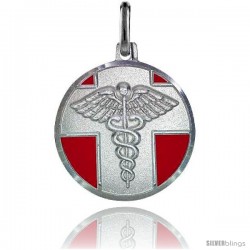 Sterling Silver Red Enamel Medical Attention Medal Made in Italy 3/4 in Round