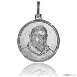 Sterling Silver St. Padre Pio Medal Made in Italy 3/4 in