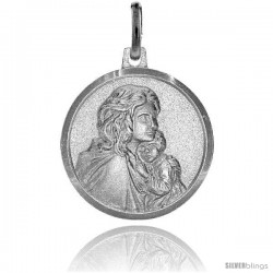 Sterling Silver Madonna & Baby Jesus Medal Made in Italy 3/4 in Round