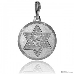 Sterling Silver Star of David Pendant Made in Italy, Medal Made in Italy 5/8 in Round