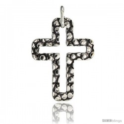 Sterling Silver Cross Pendant Hammered Finish Made in Italy, 1 1/16 in tall