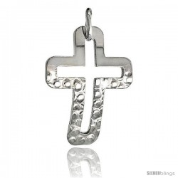 Sterling Silver Cross Pendant Hammered / Polished Made in Italy, 1 1/16 in tall -Style Ip179