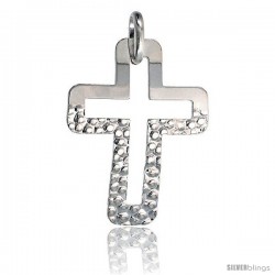 Sterling Silver Cross Pendant Hammered / Polished Made in Italy, 1 1/2 in tall