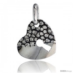 Sterling Silver Heart Lock Pendant Hammered / Polished Made in Italy, 7/8 in tall Half-Hammered