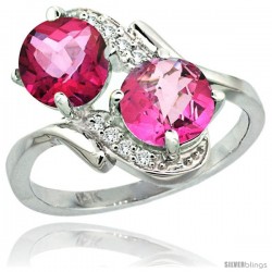 14k White Gold ( 7 mm ) Double Stone Engagement Pink Topaz Ring w/ 0.05 Carat Brilliant Cut Diamonds & 2.34 Carats Round