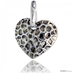 Sterling Silver Heart Pendant Hammered-finish Made in Italy, 3/4 in (17 mm) tall