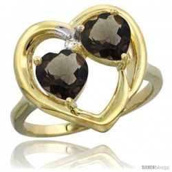 14k Yellow Gold 2-Stone Heart Ring 6mm Natural Smoky Topaz & Smoky Topaz Diamond Accent