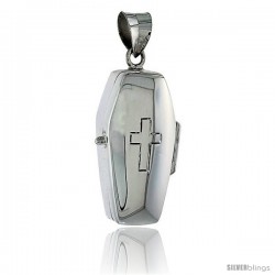 Sterling Silver Coffin Urn Pendant, Ash Container w/ Engraved Crucifix, 1 9/16" (40 mm) tall