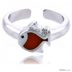 Sterling Silver Child Size Fish Ring, w/ Orange Enamel Design, 5/16" (8 mm) wide