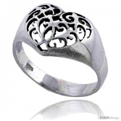 Sterling Silver Filigree Heart Ring 7/16 in wide